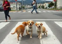 cachorrinhos atravessam faixa de pedestres em Taboão da Serra