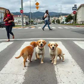 cachorrinhos atravessam faixa de pedestres em Taboão da Serra
